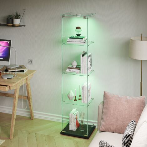 Vitrine en Verre,Vitrine Armoire pour Collection avec Portes,avec Serrure,Lampe tactile,1 porte,4 étages,40×35×163 cm,Noir