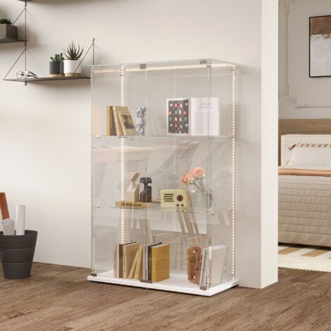 Vitrine en Verre,Vitrine Armoire pour Collection avec Portes,avec Serrure,Lumière LED,2 portes,3 étages,78.5×35×123 cm,Blanc (1/5)