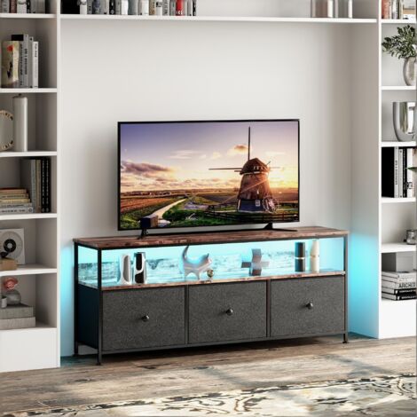 Meuble TV,Meuble TV LED,Meuble TV haut,3 Tiroirs de rangement pratique,avec LED,108×30×57 cm,panneau de particules et acier,Noir (1/5)