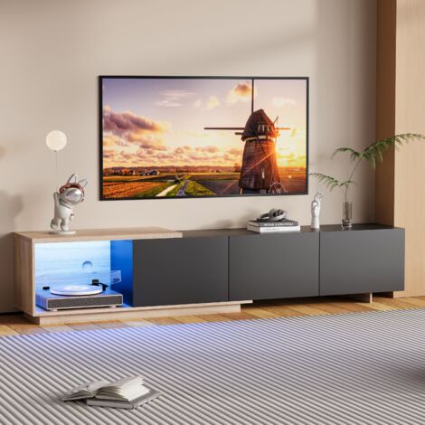 Meuble TV,Armoire TV,Meuble TV LED,Ajustable extensible,Meuble TV LED à induction,180x38x44 cm-3 tiroirs-Rangement-Noir et bois (1/5)