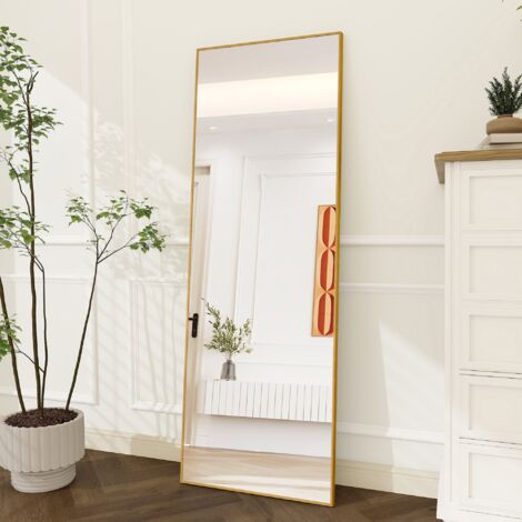 Miroir,Miroir sur pied,Miroir pleine,164x54 cm,avec Support,Rectangulaire,cadre en alliage d'aluminium,pour Salon,Chambre,Doré (1/5)