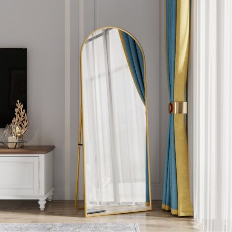 Miroir pleine,Miroir sur pied,Miroir,Miroir Mural,162x53 cm-avec Support-Arquée-cadre en alliage d'aluminium-Salon,Chambre-Doré (1/5)