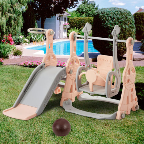 Toboggan exterieur enfant,balancoire exterieur avec toboggan,toboggan pour Enfant 4 en 1,glissiere toboggan,rose (1/5)