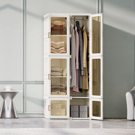 Armoire de rangement portable pour chambre à coucher – Organiseur de rangement pliable et commode à vêtements en blanc – Durable, capacité de 60 kg avec portes transparentes (1/5)