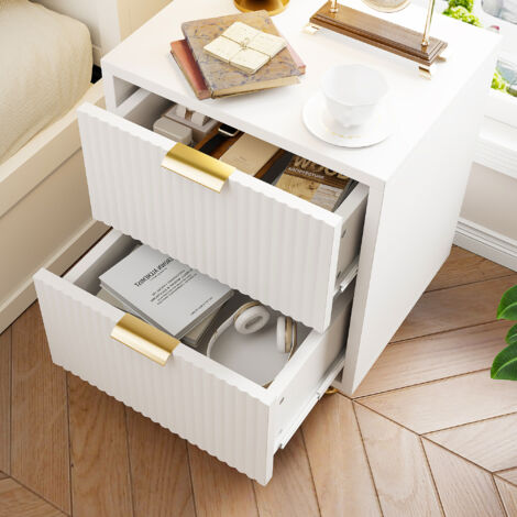 Table de chevet, table de chevet avec 2 tiroirs, table de chevet moderne, table de chevet de style bohème pour chambre, salon, blanc et or (1/5)