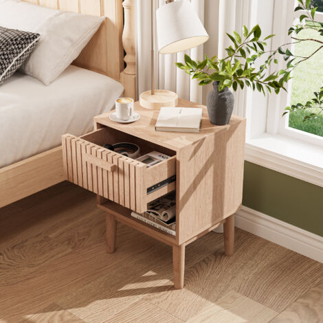 Pergar – Table de chevet moderne en MDF – 1 tiroir et étagère ouverte – Dimensions 40x35x55 cm – Style bohème pour chambre ou salon (1/5)