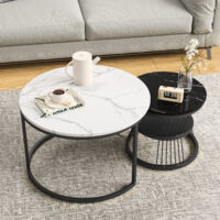 Table basse, Table basse salon, Table de salon, Table basse ronde 2 en 1 avec base en métal et surface en MDF effet marbre, design pratique et élégant