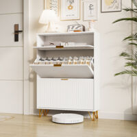 Meuble chaussure, Meuble a chaussure, Meuble chaussures, Meuble chaussure entree, Élégant Meuble à Chaussure Blanc avec Portes Ondulées, Rangement Pratique et Sécurisé