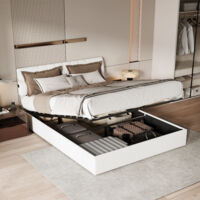 lit coffre 140x190,lit 140x190 avec sommier,lit double,lit adulte,lit Moderne en Teddy Velours avec Rangement et Chargeurs USB