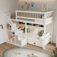 lit mezzanine 90 x 200 ,lit mezzanine escalier,lit mezzanine 2 places,
lit enfant escalier avec placard de rangement,lit jeune, lit simple,bois massif,Blanc --SUNFECILI