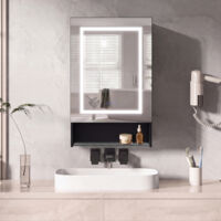 Armoire salle de bain miroir,Armoire de toilette miroir 1 porte avec éclairage LED 3 couleurs, fonction anti-buée, meuble salle de bain mural noir moderne