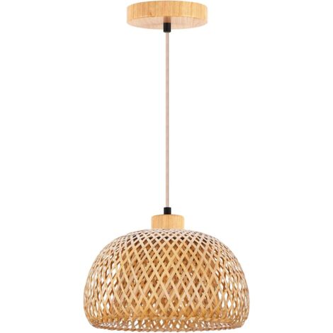 Vintage-Hängeleuchte aus Rattan – Handgefertigt – Naturrattan – Mit E27-Fassung – Industrieller Bohème-Stil – Für Schlafzimmer, Wohnzimmer, Flur, Küche