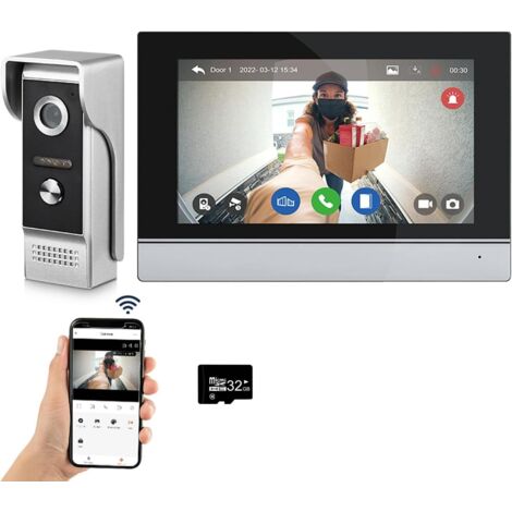 Tuya WLAN-Video-Türsprechanlage mit 7-Zoll-Touchscreen, 1080p-Kamera, Türklingel und Smart-Intercom-Kit mit Tuya-App und Bewegungserkennung, 1 Türklingel und 1 Monitor