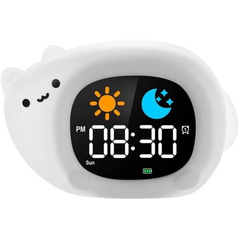 Kinderwecker, Lernwecker für Kinder, Schlaftrainingswecker mit Mond- und Sonnenanzeige, RGB-Nachtlicht, für Mädchen und Jungen von 2 bis 10 Jahren – Katze