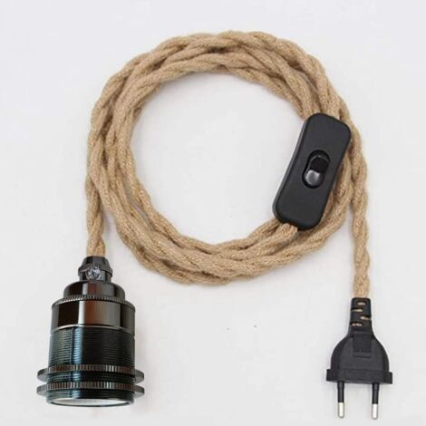 2 m lange Vintage-E27-Lampenfassung mit Kabel und Schalter, Hängeleuchte aus Hanfseil, DIY-Pendelleuchte, kreative Industrie-Hängelampe, Schwarz (1/5)