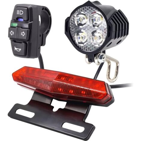 36V/48V E-Bike-Beleuchtungsset, 100dB Scheinwerfer, Hupe, Rücklicht mit Blinker, 50mm/80mm hintere Halterung
