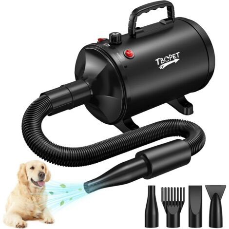 Hochleistungs-Hundehaartrockner mit 4 Düsen, 5,2 PS / 3800 W (Professioneller Superzyklon), einstellbare Temperatur, stufenlos bedienbar, schwarz