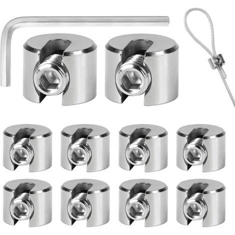 10 Stück Edelstahl-Kabelklemmen, Kabelklemmen aus Edelstahl 316 mit Sechskantschrauben und Schraubenschlüssel, Seilklemmen für Drahtseile, Wäscheleinenspanner, Kabelspanner, 4 mm M8