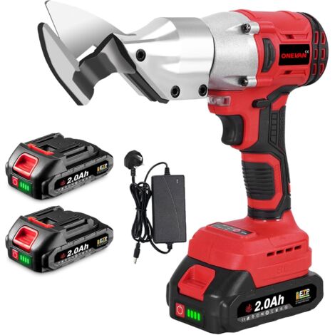 Akku-Blechschere, 700 W bürstenloser Motor, für gerade und gebogene Schnitte in Eisen bis 1,5 mm, 2 x 2,0 Ah Akkus, zum Schneiden von Metall, Eisen, Teppich und Stoff