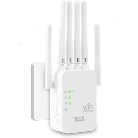WLAN-Reichweitenverstärker mit 1200 Mbit/s, Dualband-WLAN-Repeater (5 GHz und 2,4 GHz), WLAN-Signalverstärker mit 6 Antennen und 2 LAN/WAN-Anschlüssen für Zuhause und Büro, WLAN-Internetverstärker