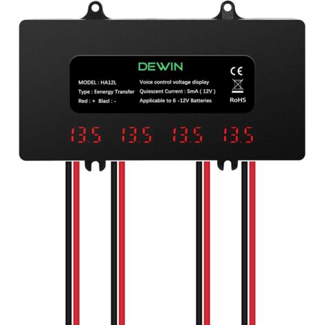 Batterieausgleicher, 48V Batterieausgleicher mit Digitalanzeige, Batteriebalancer für 4 x 12V Lithium- und Blei-Säure-Batterien