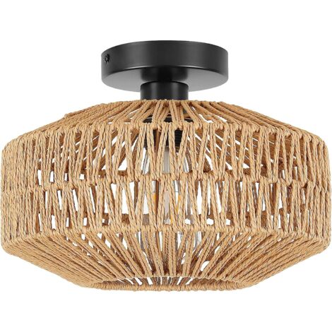 Rattan-Pendelleuchte, Boho-Stil, gewebter Retro-Deckenschirm E27, handgefertigter dekorativer Lampenschirm für Wohnzimmer, Badezimmer, Schlafzimmer, Esszimmer, Flur, Küche