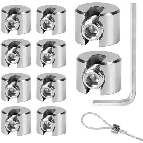 10 Stück Edelstahl-Kabelklemmen, Kabelklemmen aus Edelstahl 316 mit Sechskantschrauben und Schraubenschlüssel, Seilklemmen für Drahtseile, Wäscheleinenspanner, Kabelspanner, 5 mm M10