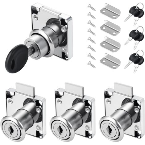 4-teiliges Schubladenschloss-Set für Büros, 22-mm-Nockenschloss, Nockenschloss mit verschiedenen Schlüsseln, Möbelschloss für Möbel, Schubladen, Türen, Briefkästen, Schränke, Kommoden, Silber