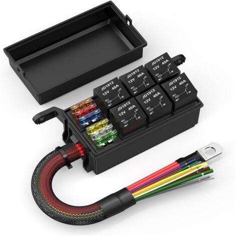 12-V-Relaiskasten, 6-fach-Sicherungskasten, vorverdrahteter, wasserdichter 12-AWG-Relaiskasten, 6-fach-ATC/ATO-Sicherungsrelaisblock, universelles Relaispanel