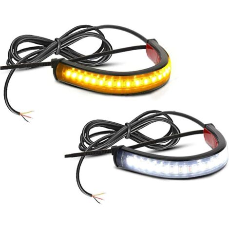 2er-Set flexible, zweifarbige LED-Blinker (weiß & gelb) für Motorrad-Gabeln, Tagfahrlicht, wasserdicht, verstellbar, universell passend für Motorräder (39–70 mm).