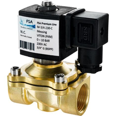 3/4"-Magnetventil aus Messing, 230 V Wechselstrom, 0–10 bar, Viton, geschlossen, kein Strom