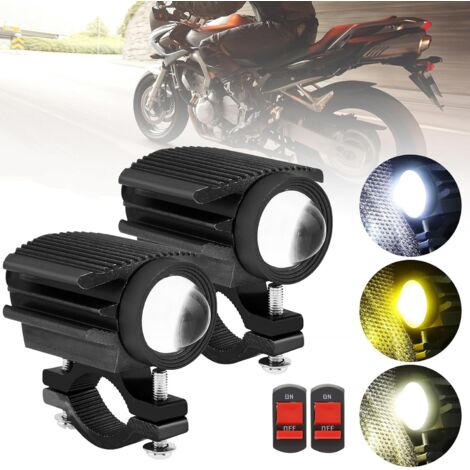 2 Stück LED-Motorradscheinwerfer, 32 W, 4 Modi (Fern-/Abblendlicht), 6500 K gelb/weißes Licht, wasserdichter Zusatzscheinwerfer für Traktoren, Lkw, ATVs, UTVs, SUVs und Boote (9–85 V), Schwarz