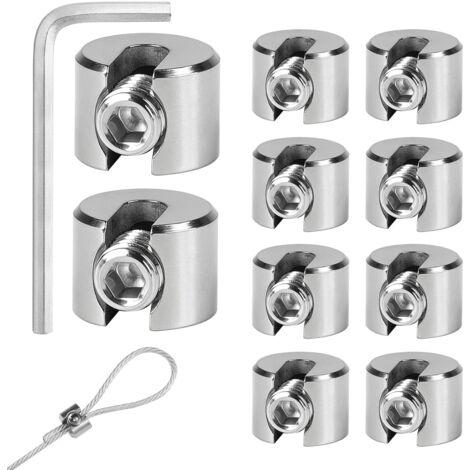 10 Stück Edelstahl-Kabelklemmen, Kabelklemmen aus Edelstahl 316 mit Sechskantschrauben und Schraubenschlüssel, Seilklemmen für Drahtseile, Wäscheleinenspanner, Kabelspanner, 3 mm M8