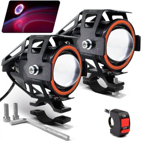 Motorrad-LED-Nebelscheinwerfer U7 Spotlight Tagfahrlicht mit Angel Eyes Halo-Ring und Schalter (2er-Set), Rot