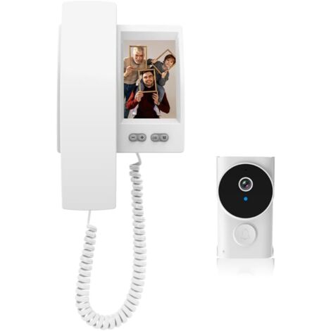 Kabellose Video-Türklingel mit Bildschirm, Gegensprechanlage, Nachtsicht-Video-Türklingel mit Monitor, 2,4-GHz-Bluetooth-Verbindung, Kamera, kabellose Türklingel, weiß