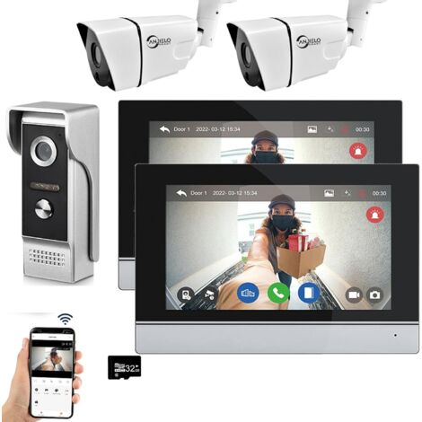 Tuya WLAN-Video-Türsprechanlage mit 7-Zoll-Touchscreen-Kamera (1080p), Türklingel und Smart-Intercom-Kit mit Tuya-App und Bewegungserkennung, inklusive 1 Türklingel, 2 Monitore, 2 Kameras