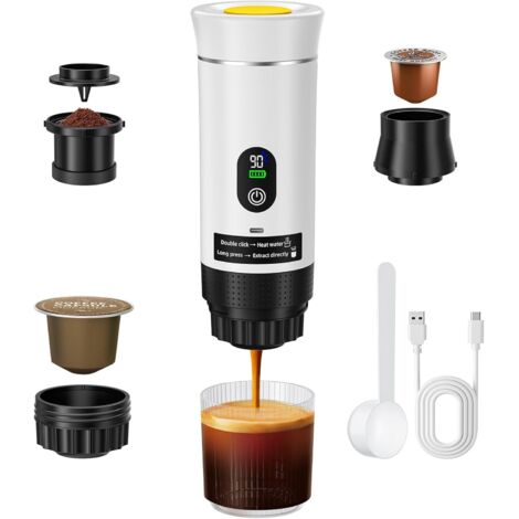 Tragbare Espressomaschine, 3-in-1 Kapsel- und gemahlener Kaffeebereiter mit Akku, kompatibel mit ESE-Pads und gemahlenem Kaffee, Camping-Gadget und Geschenkidee (Weiß)