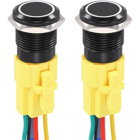 2er-Pack 16 mm / 5/8" Drucktaster aus Aluminiumlegierung, 12 V/24 V DC, 1 Schließer/Öffner, Stecker mit Kabel für Auto- und Bootssysteme, Weiß