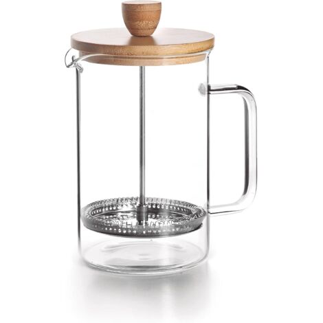 Kaffeebereiter im French-Press-Stil aus Holz, Kolbenkaffeemaschine, Edelstahlfilter, 8 Tassen, Edelstahl und Bambusholz, 800 ml