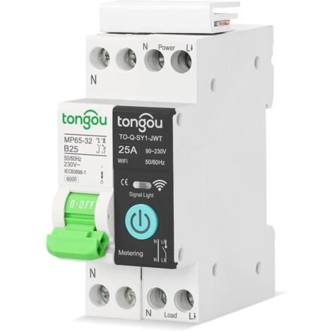WLAN-Leistungsschalter – Intelligenter WLAN-Leistungsschalter mit DIN-Schienen-Energiezähler, Relais-Leistungsschalter mit Wattmeter, Smart Life Tuya WLAN-Fernschalter, 25 A