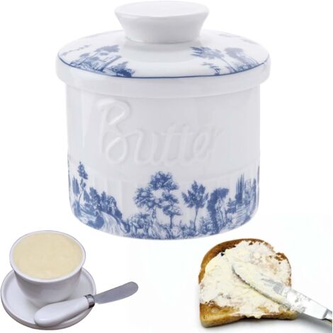 Französische Butterdose aus Keramik, rund, mit Deckel, Butterkuppel, Butterbehälter aus Porzellan, Vintage, zum Frischhalten der Butter, weich und verzehrfertig.