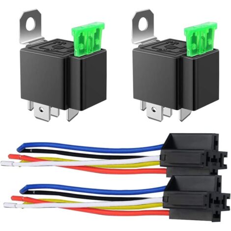 2er-Pack 30A Sicherungsrelais-Steckdosen-Set für PKW und LKW - 30A ATO/ATC Schalterkabelsatz - 12V DC SPST Kfz-Kabel 14 AWG, 5-polig mit Kabel