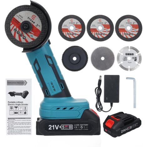 Mini-Winkelschleifer, 76-mm-Akku-Winkelschleifer-Set, 19.000 U/min, 2 x 2000-mAh-Akkus mit 7 Schleifscheiben für Innenausbau, Wandpaneel-Nuten und Bodenarbeiten