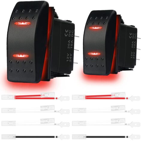 2 Stück Momentary-Wippschalter (EIN) - AUS - (EIN), 3-Positionen, wasserdicht, DC 12V/20A 24V/10A, 7-polig, DPDT, LED-Beleuchtung, für Boote, Lkw, Pkw, Wohnwagen, Wohnmobile, SUVs, ATVs und UTVs, Rot
