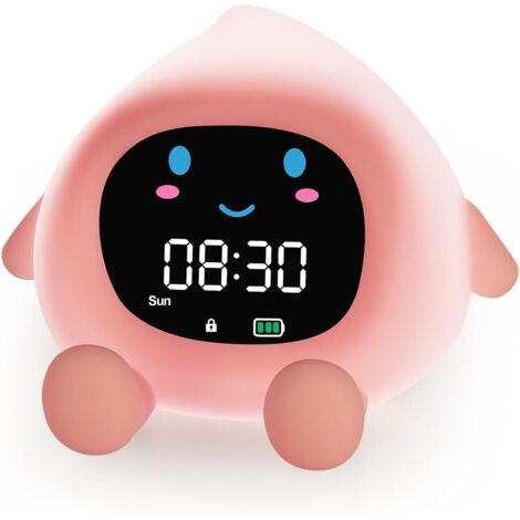 Kinderwecker, Lernwecker für Kinder, Schlaftrainingswecker mit Mond- und Sonnenanzeige, RGB-Nachtlicht, für Mädchen und Jungen von 2–10 Jahren – Pfirsichfarben