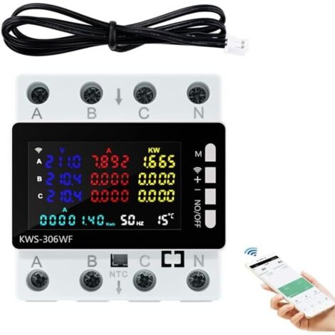 Dreiphasen-Stromzähler mit WLAN, 80A 220V AC Intelligenter Stromzähler mit WLAN und LCD-Bildschirm, Schutz gegen Stromausfall/Unterspannung/Überstrom/Überlastung usw.