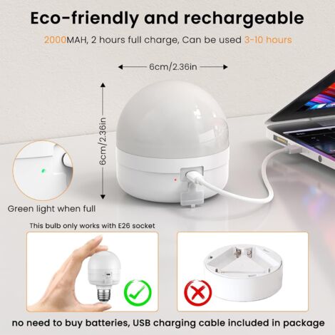 2-Pack E26 Rechargeable Light Bulbs with Remote Control, 5W 350lm ...