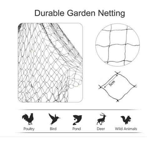 Filet De Protection Anti-Oiseaux Mooshy 15x15m Mailles Étroit - Filet Jardin Balcon Fruits Légumes - Noir Avec 50 Cravates