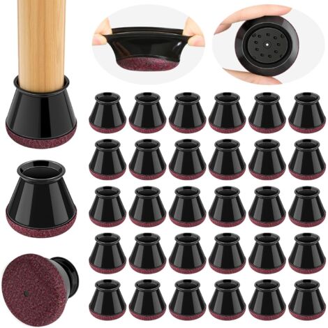 Protection Pied de Chaise, 32 pièces Noir Protege Pied de Chaise, Ronds Patins pour Chaises en Silicone avec Feutre épaissi, Convient aux planchers de Bois Franc (Fit:20.1-30mm)