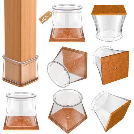 35 pièces Protection Pied de Chaise, Protège Pied de Chaise Carré, protecteurs pour Sol en Silicone Transparent(côté:39-47 mm), pour protéger Le Sol et réduire Les Rayures (1/5)
